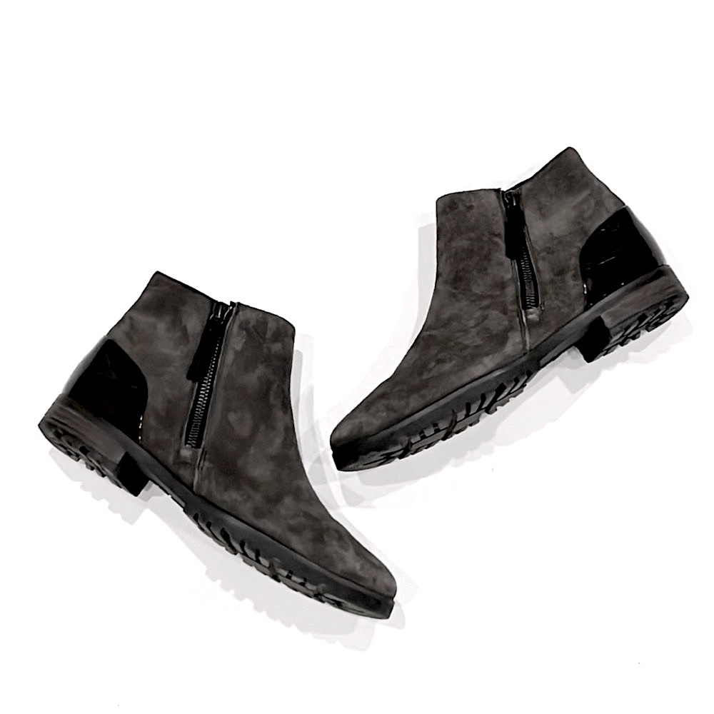 Paul Green Dina Gray Suede Leather Patent Detail Zipper Ankle Boots